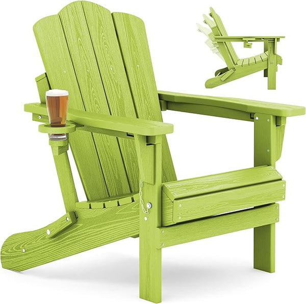 KINGYES Adjustable Folding Adirondack Chair, 3-Position Reclining Adirondack Chairs with Cup Holder - Photo 1
