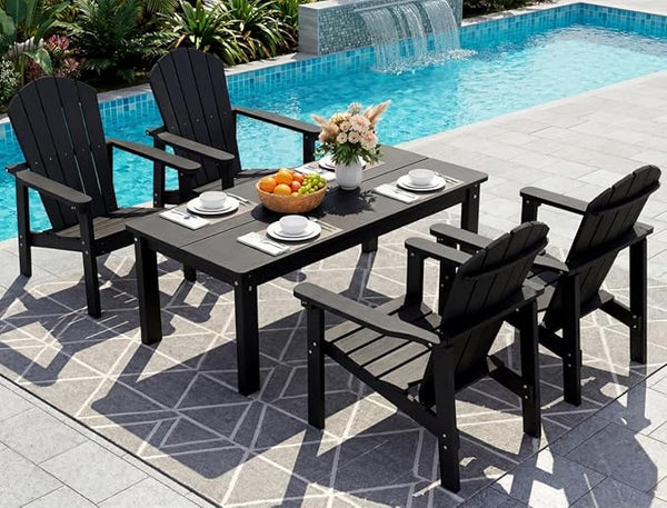 nevilywood 5-Piece HDPE Adirondack Chair Set, 4 Stackable Chairs Coffee Table, All-Weather Wood Grain - Photo 1