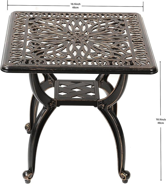 C/G Cast Aluminum Side Table,Decorative Outdoor End Table, Ornate Floral Pattern (Square, Copper)
