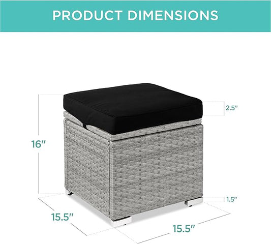 Best Choice Products Set of 2 Wicker Ottomans, Multipurpose Outdoor Furniture for Patio, Backyard, Additional Seating, Footrest, Side Table w/Storage, Removable Cushions - Gray/Black