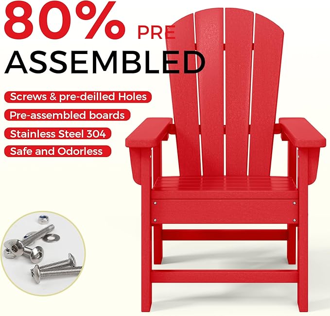 Costaelm Kids Lawn Chair Set of 2, Toddler Outdoor Chair Kids Patio Furniture and Outdoor Children Picnic Activity Baby Adirondack Chairs Set of 2 for Garden, Patio, Backyard & Beach, Red