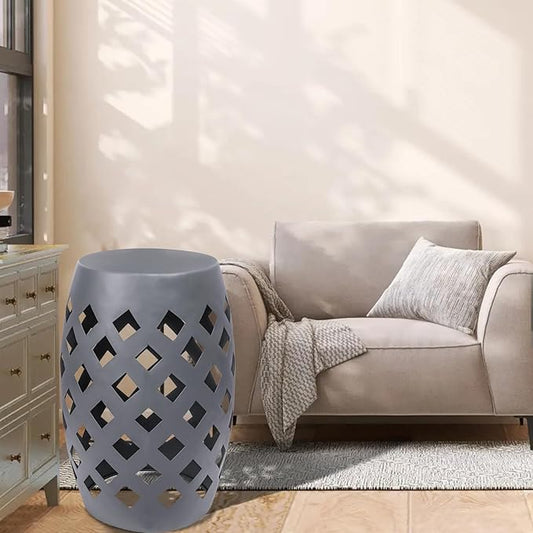 Vipush Outdoor Lace Cut Iron Side Table, Patio Garden Stool Coffee End Table Nightstand for Small Spaces, Living Room, Front Porch, Poolside, Gray