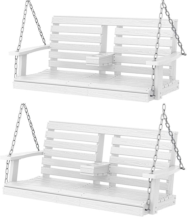 KINGYES Outdoor Hanging Porch Swing Set of 2, Waterproof Swing with Cup Holders for Courtyard & Garden - Photo 1