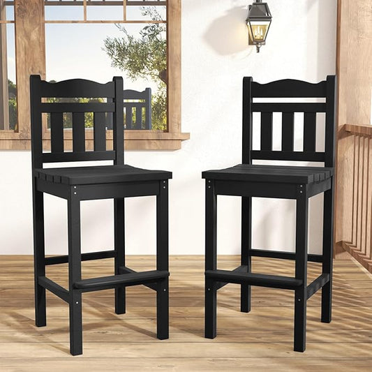 Sundale Outdoor Tall Adirondack Bar Chair Set of 2, HDPE Patio Stools with Backrest, 27.5 Inch Seat Height Tall Bistro Dining Counter Stool, All-Weather Pub Height Chair (Black, 4 Bar Stools)