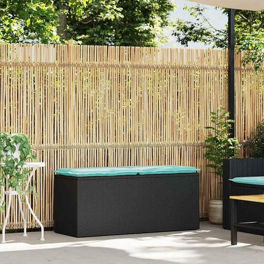 Garden Bench Deck Bench Patio Bench with Cushion Black 43.3"x15.7"x17.3" Poly Rattan