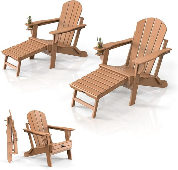 VINGLI Folding Adirondack Chair Set of 2 with Ottoman - Photo 1