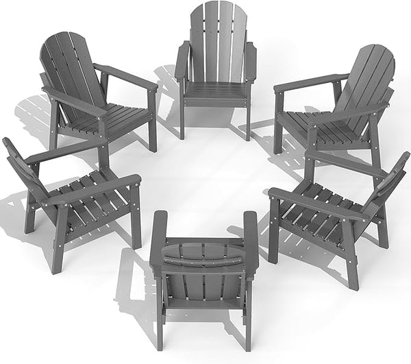 Adirondack Chair Set of 6, All Weather HDPE Fire Pit Chairs, Oversized Plastic Adirondack Chair for Outdoor, Balcony - Photo 1