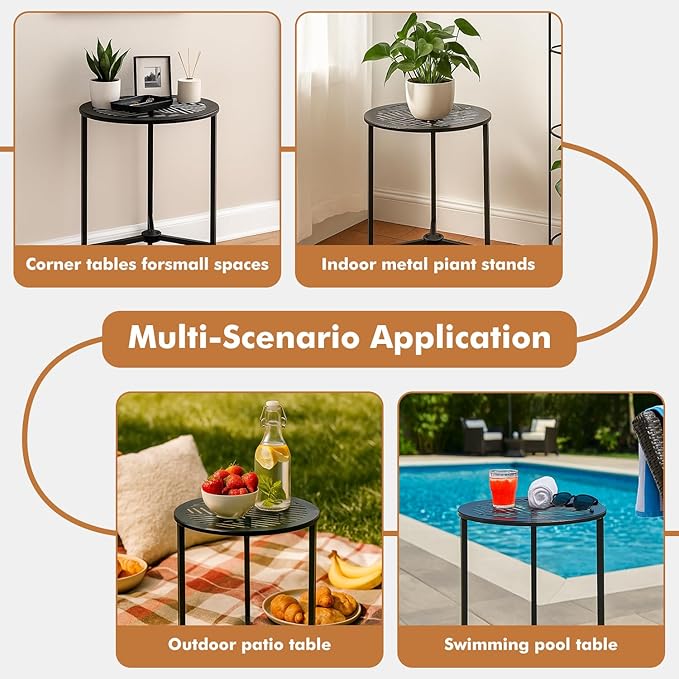 Party Zealot Set of 2 Small Round Metal Side Tables, 13-Inch Black Outdoor End Tables for Patio, Balcony, Porch or Garden – Weather-Resistant Corner Coffee Table for Small Spaces & Indoor Plant Stand