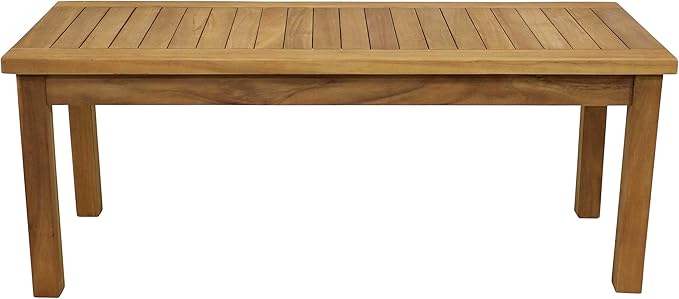 Sunnydaze 45-Inch Solid Teak Rectangular Outdoor Coffee Table - Patio Coffee Table for Outside - Light Brown Wood Stain Finish
