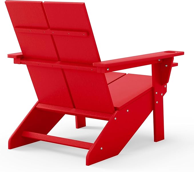 WestinTrends Riviera Outdoor HDPE Modern Adirondack Chair with Cup Holder, Red