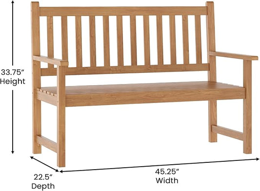 EMMA + OLIVER Ashford Patio Bench for Indoor/Outdoor Use, Acacia Wood Slatted Loveseat for 2, Perfect for Sunroom, Garden, Backyard or Porch, Brown