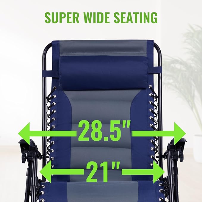 Backyard Expressions Deluxe XL Padded Recliner Zero Gravity Chair – Ergonomic Anti-Gravity Lounger with Folding Design, Side Tray, and Adjustable Headrest