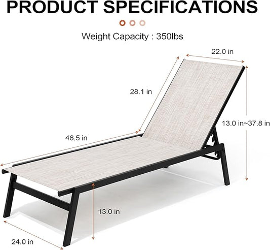 Crestlive Products Stackable Chaise Lounge Chair Outdoor Set of 2, Adjustable 5 Positions Pool Tanning Recliner,Outdoor Lounge Furniture Perfect for Patio, Beach, Yard, Pool