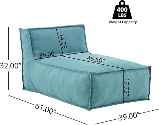 Merax Outdoor Bean Bag Lounge Chairs Set of 2, 61" Outdoor Chaise Lounger Chair with Foam Filled, Cozy Outdoor Bean Bag Couch for Patio Pool Desk, Water-Resistant Fabric Sun Lounger Chair, Teal
