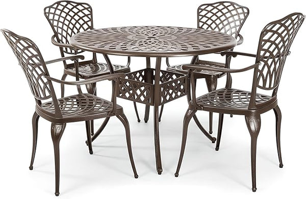 Kinger Home Arden 5-Piece Outdoor Dining Set for 4, Cast Aluminum Patio Furniture, Round Table with Chairs - Photo 1