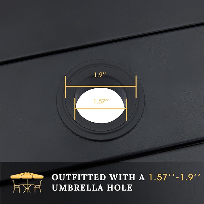 VICLLAX 40.2" Square Patio Dining Table for 4, Outdoor Table with Umbrella Hole, All Weather Metal Patio Table, Black Tabletop