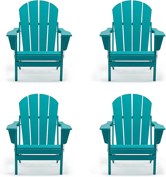 WO WESTIN OUTDOOR HDPE Laguna Outdoor Folding Poly Adirondack Chair (Set of 4), Turquoise