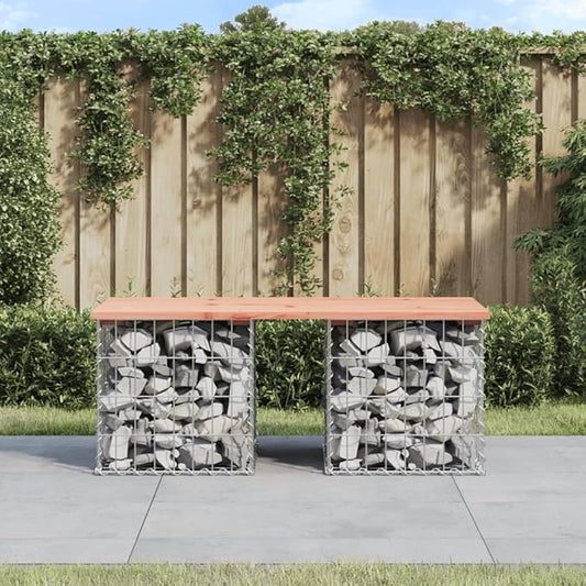 vidaXL Natural Douglas Wood Outdoor Patio Bench with Unique Gabion Basket Design and Compact Size for Gardens, Backyards, Patios