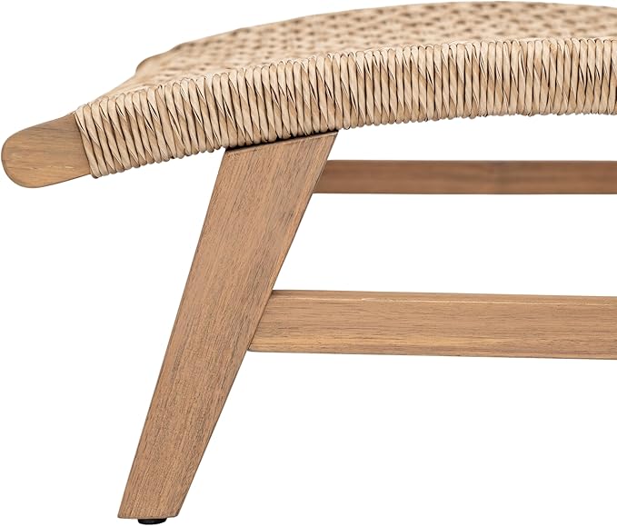 Scott Living Amalfi Acacia Wood Chaise Lounge Chair Outdoor, Wicker Patio Chaise Lounge, Outdoor Sun Lounger, Poolside Seating, Light Teak