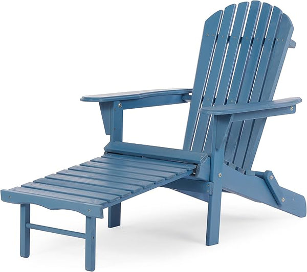 Outdoor Wooden Folding Adirondack Chair with Retractable Ottoman - Photo 1