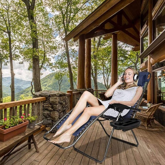 VINGLI Upgraded Zero Gravity Chair Set of 2 Lounge Outdoor Chairs with Trays and Pillows, Folding Patio Recliner Chairs for Backyard Poolside Garden