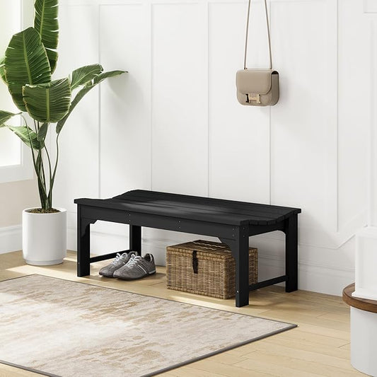 Costaelm Outdoor Benches Weatherproof, All Weather Resistant Park Bench Poly Lumber Backless Garden Bench Seat for Entryway Front Porch, Black
