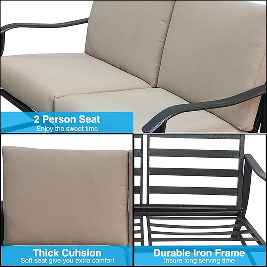Homvent Outdoor Patio Furniture Love Seat And Coffee Table Set, Outdoor Bench Patio Loveseat Bench with Cushion and Metal Frame, Loveseat Furniture Set Sofa for Garden, Yard, Patio or Poolside (Beige)