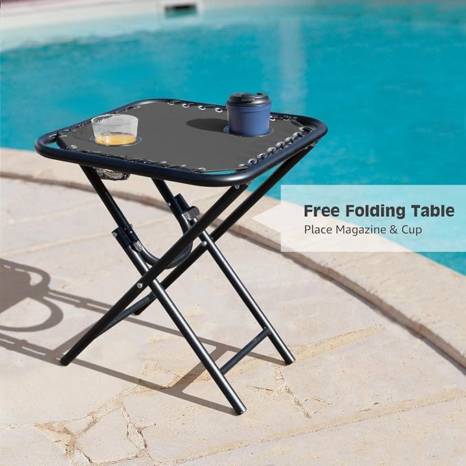 Devoko Patio Zero Gravity Chair Outdoor Folding Recliner Chairs with Table Pool Side Using Lawn Chair Sets with Pillow (Black)