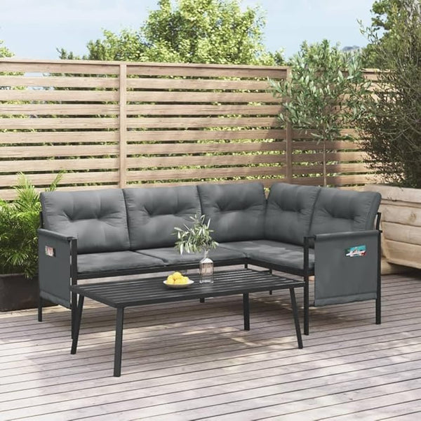 Outdoor Garden Corner Sofa with Comfortable Cushions, Anthracite Metal Patio Furniture for Backyard, Balcony, Terrace - Photo 1