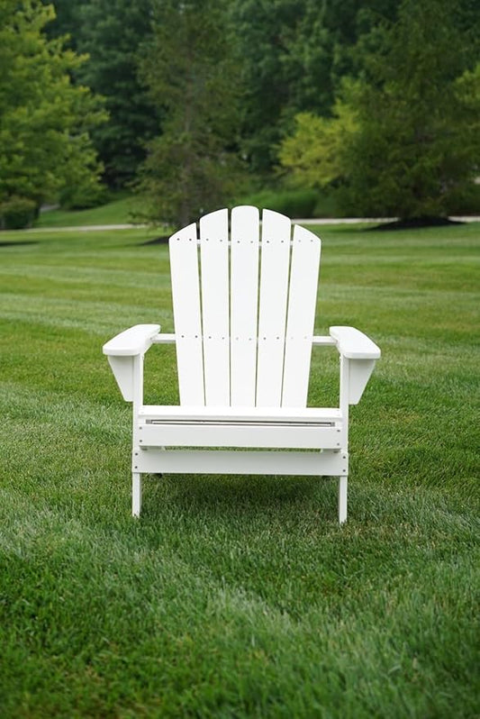 WADDELL Wood Adirondack Chair (White) | Timeless Coastal Design Folding Beach Chair, 400 Lb. Capacity | Stylish Seating for Patio Lounge, Deck, Fire Pit | Durable Outdoor Wooden Chairs for Relaxation