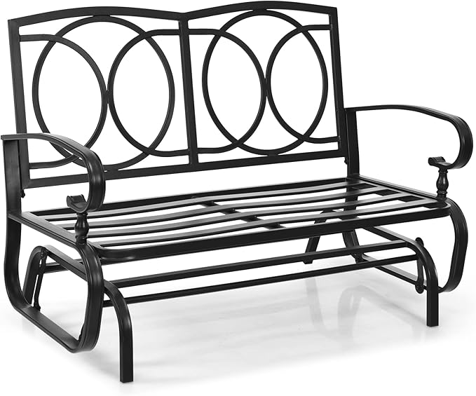Tangkula Outdoor Swing Glider Chair, Patio Glider Bench for 2 Persons, Outdoor Rocking Loveseat with Steel Frame & Comfortable Cushions for Garden, Porch, Balcony, Poolside (Blue)