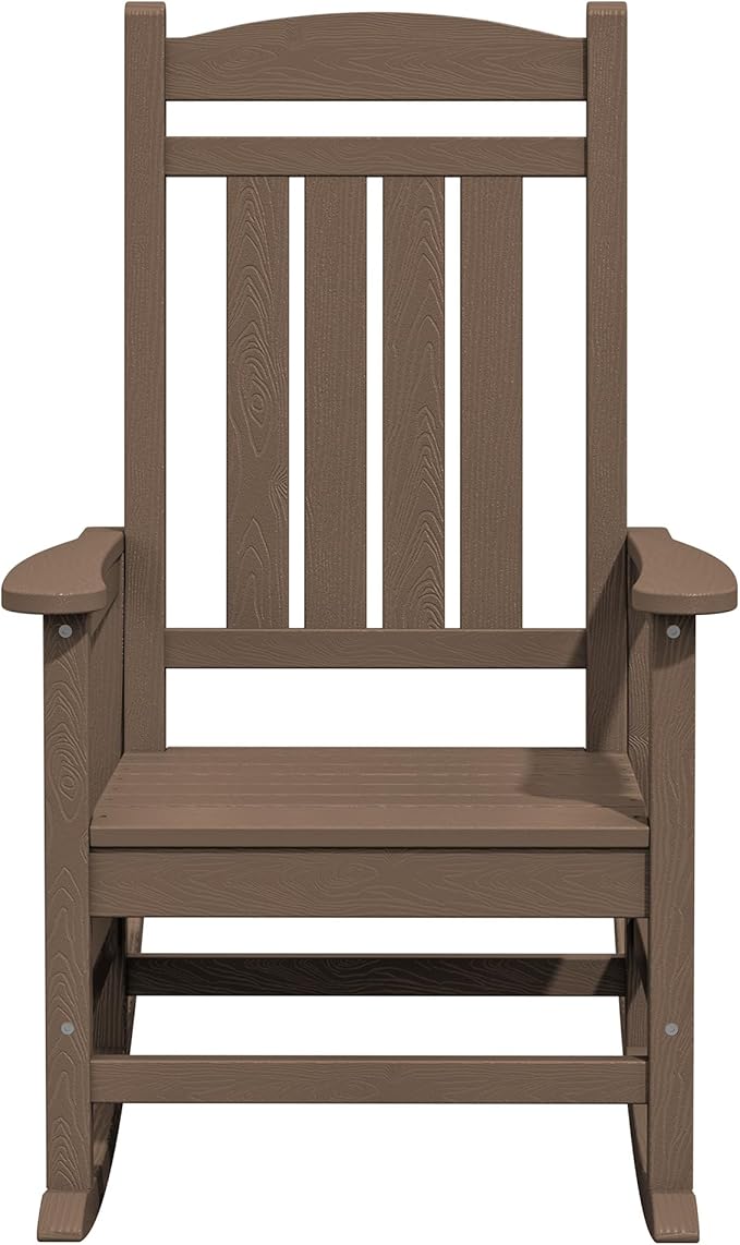 KINGYES Outdoor Rocking Chair Set of 2, HDPE Patio Rocking Chairs with 330lbs Support for Adults, Brown