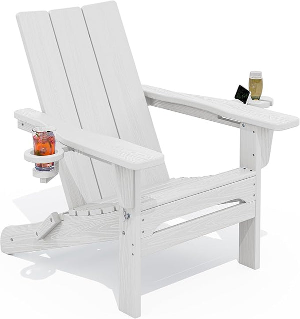 SERWALL Modern Folding Adirondack Chair with Cup Holders, All Weather Resistant Outdoor Adirondack Chair - Photo 1