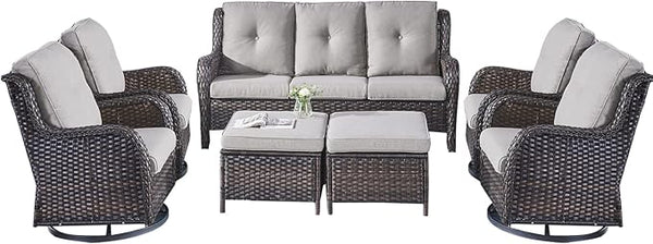 Rilyson Wicker Patio Furniture Set - 7 Piece Rattan Outdoor Sectional Conversation Sets with 4 Swivel Rocking Chairs - Photo 1