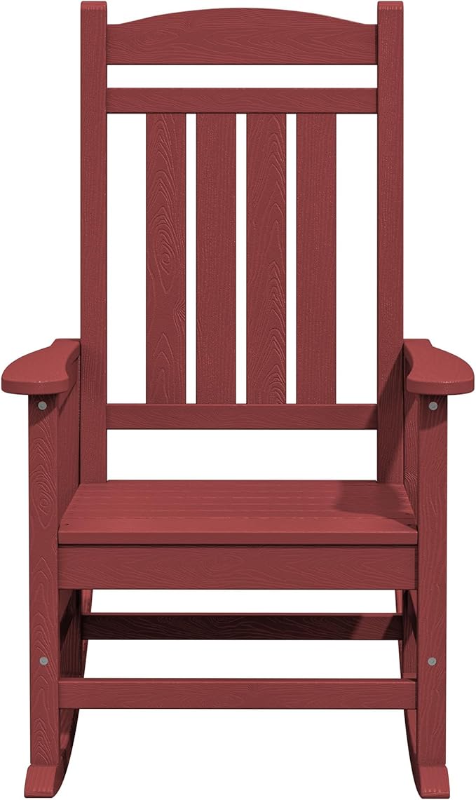 KINGYES Outdoor Rocking Chair Set of 2, HDPE Patio Rocking Chairs with 330lbs Support for Adults, Dark Red