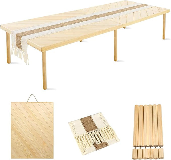 Folding Picnic Table with Table Runner, Portable Boho Low Picnic Table for Indoor Outdoor - Photo 1