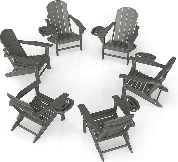 FOOWIN Folding Adirondack Chair Set of 6, HDPE Adirondack Chairs with Cup Holder - Photo 1