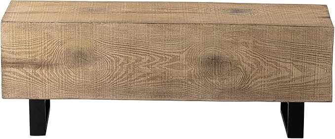 HOMPUS Outdoor Concrete Bench, Patio Bench w Faux Wood, 48" Garden Bench Log Table, MgO and Rustic Metal Legs in Light Brown for Proch, Backyard or Lawn, Light Brown