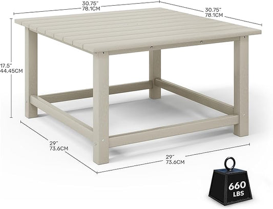 Costaelm Patio Conversation Table, Tatio Accent HDPE Outdoor Weather Resistant, Square Outdoor Porch Balcony Patio Drink Table for Outside, Pool, Backyard, Sand