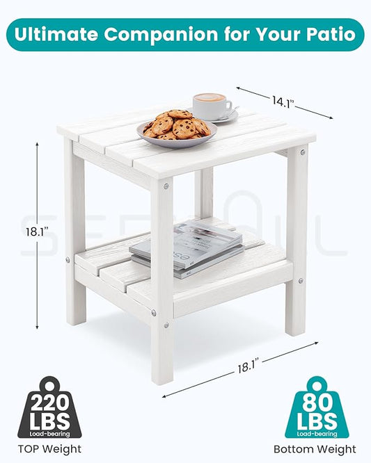 SERWALL 2-Tier HDPE Outdoor Side Tables Set of 2, Weatherproof Rectangular Adirondack Side Table, White