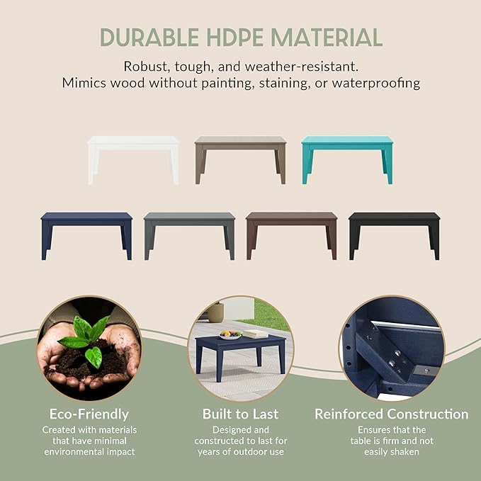 WestinTrends Malibu Low Outdoor HDPE Patio Rectangle Coffee Table, Navy Blue