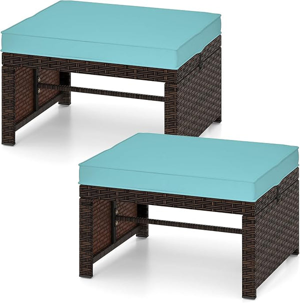Tangkula 2 Pieces Patio PE Rattan Ottomans - Photo 1