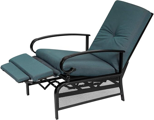 SUNCROWN Outdoor Recliner Chair Patio Adjustable Relaxing Chairs Outdoor Metal Furniture Chair with Thick Cushion(Peacock Blue)