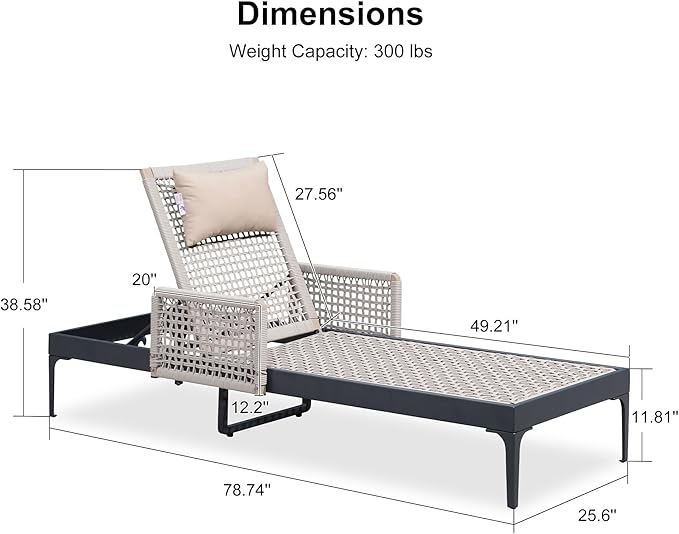 PURPLE LEAF 2 Pieces Outdoor Chaise Lounge Set Rattan Wicker Lounger with Arms Poolside Furniture Adjustable Recliners Patio Lounge Chairs for Beach Yard Garden Balcony, Dark Grey