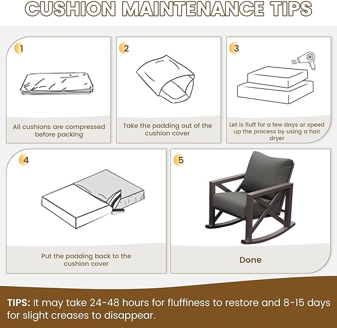 UDPATIO Outdoor Rocking Chair Set of 2 with Coffee Table, 3 Piece Metal Patio Furniture Set with 6.5" Water-Resistant Cushions, Oversized, 350lbs Heavy-Duty, for Porch, Patio, Balcony, Dark Grey