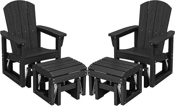 SERWALL Outdoor Glider Chair Set of 2 with Ottoman, HDPE Wood-Like Patio Glider Set All-Weather Porch Glider for Outside - Photo 1