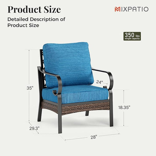 Outdoor Patio Leg Sofa Chairs Set of 2 Steel Frame Porch Furniture with Deep Seating and 5.75" Cushions for Lawn Backyard Deck, Peacock Blue