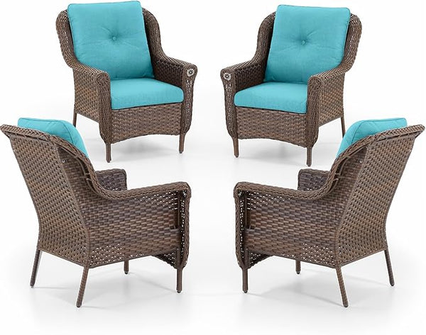Patio Wicker Chairs Outdoor Furniture Chair - Set of 4 Outside All Weather Lawn Dining Brown Rattan Armchair with High - Photo 1