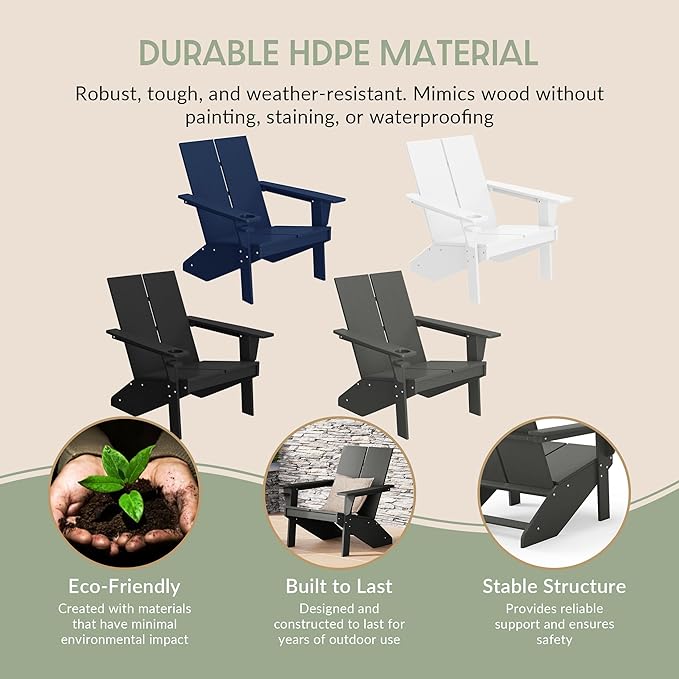 WestinTrends Riviera Outdoor HDPE Modern Adirondack Chair with Cup Holder, Gray