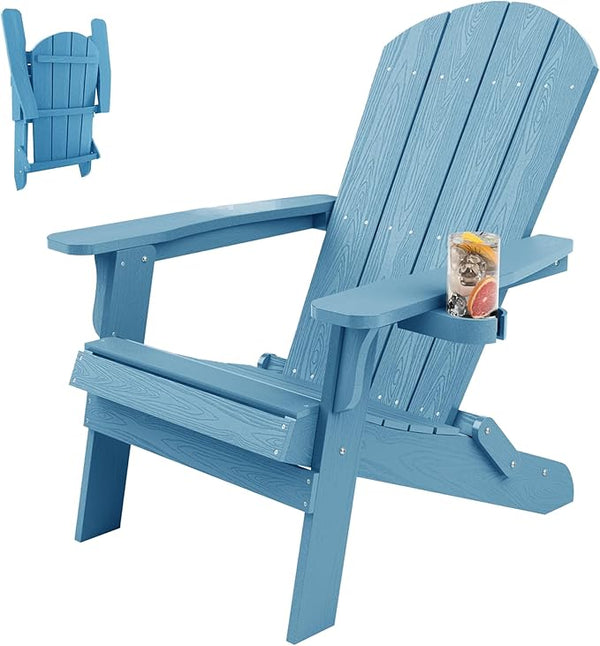 YEFU Adirondack Chair, Oversized Plastic Adirondack Chair Folding Outdoor Chairs with Cup Holder - Photo 1
